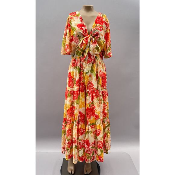Flying Tomato Dress Women L Colorful Floral Midi Maxi Cut Out Tiered Occasion - Picture 1 of 10